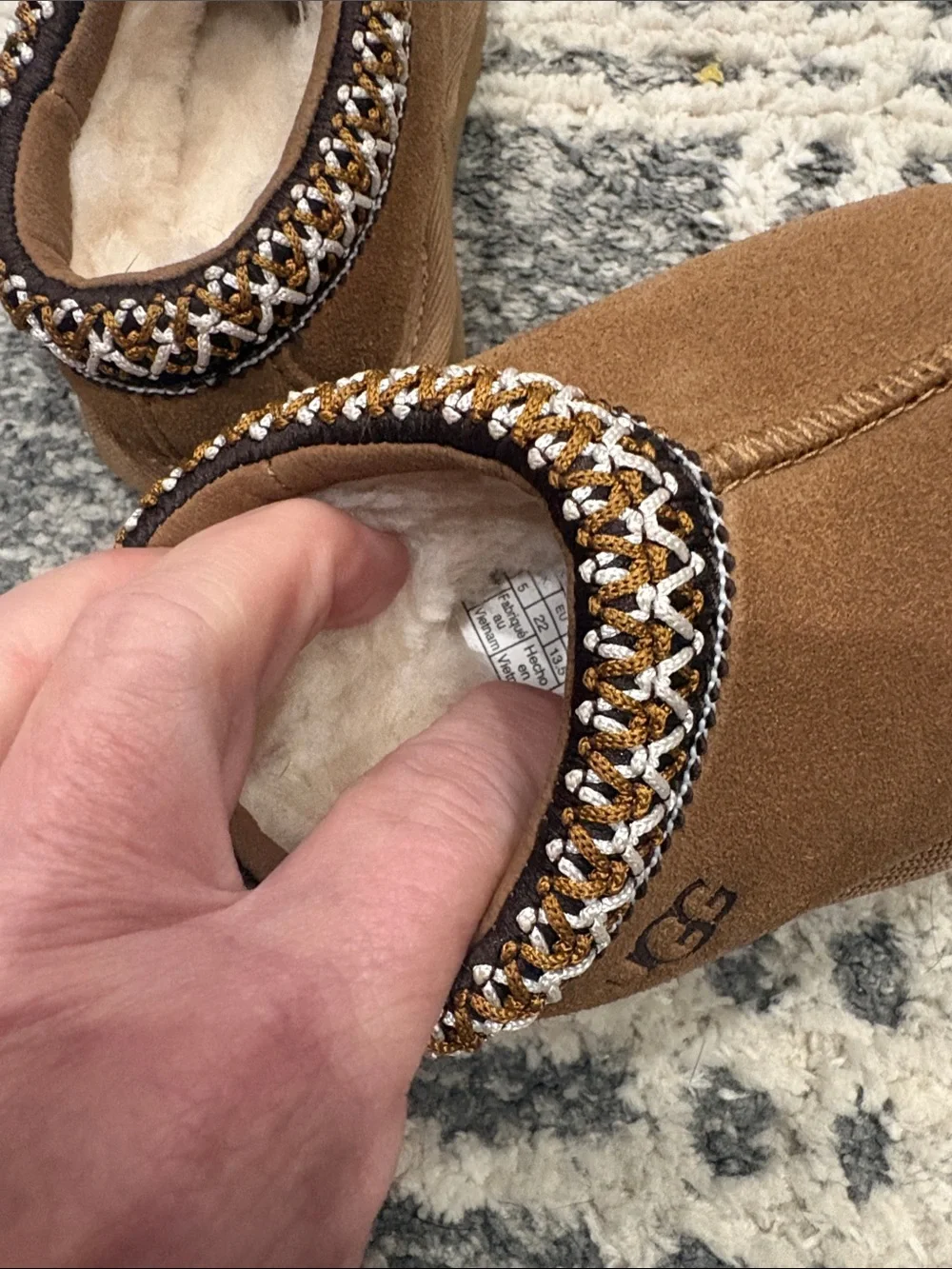 UGG Chestnut Embroidered Shearling Slip-On Clogs